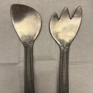 Wilton Armetale Salad Serving Fork & Spoon Flutes And Pearls Pattern Set Pewter